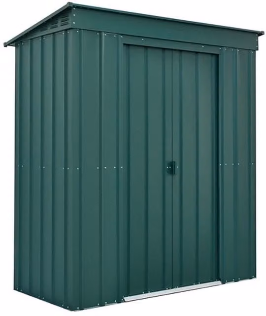 Globel Pent Metal Garden Shed in Green, Galvanised Steel, W/D/H: 182.88 x 91.44 x 167 cm