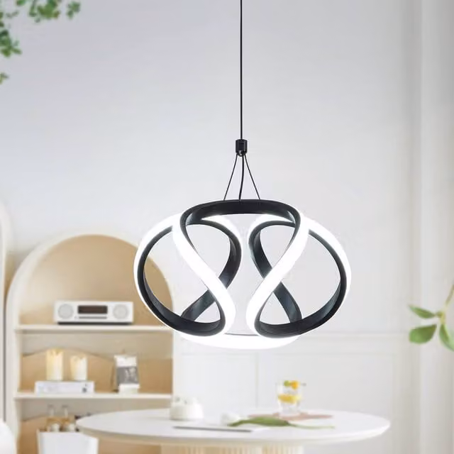 NIVOR Modern Black 35W LED Adjustable Hanging Chandelier Ceiling Light with 6000K Cool White Illumination