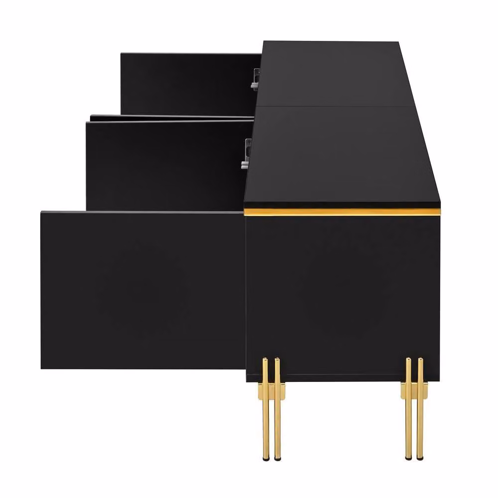 ModernLuxe High Gloss TV Stand in Black and Gold with Metal Details and Media Compartments, W/D/H: 170 x 38 x 50 cm – 6
