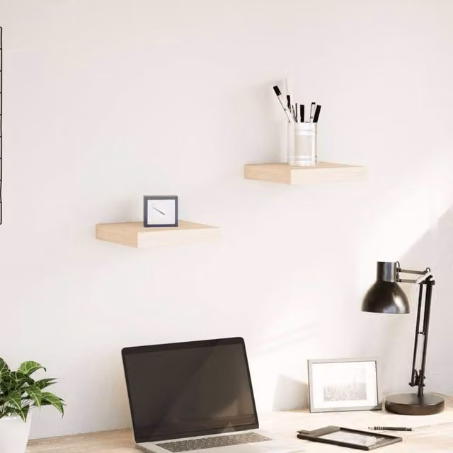 Berkfield Home Floating Shelves, 2 Pack, Light Brown MDF Engineered Wood, W/D/H: 23.5 x 23.5 x 2 cm