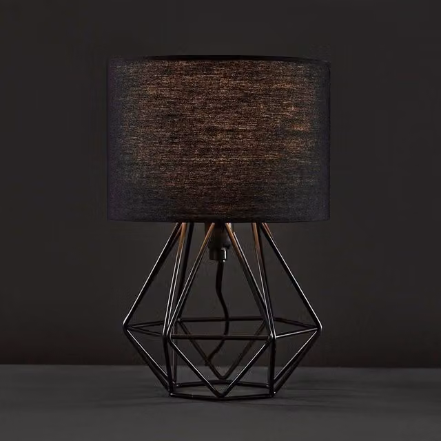 ValueLights Mini Angus Black Metal and Fabric Table Lamp