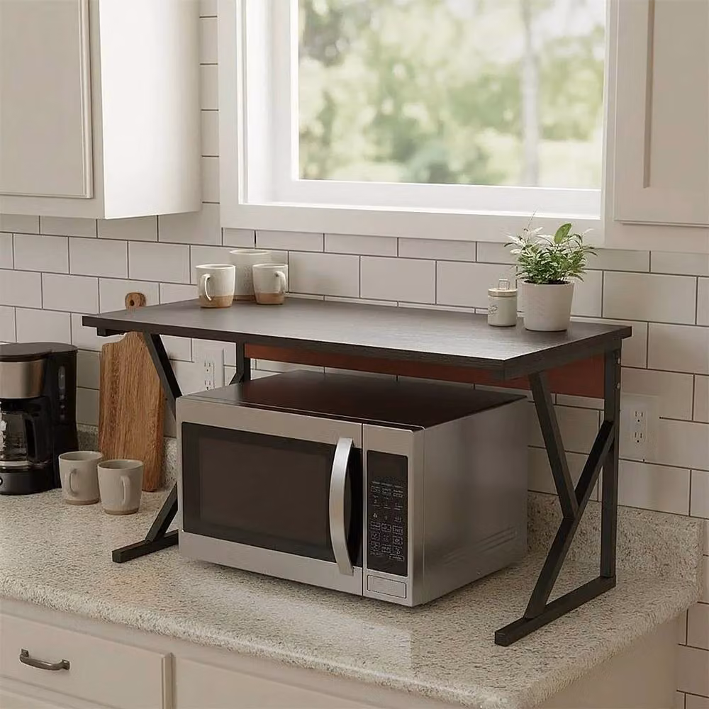 FORGEVIO Black Metal Microwave Shelf Stand for Home or Office – 3