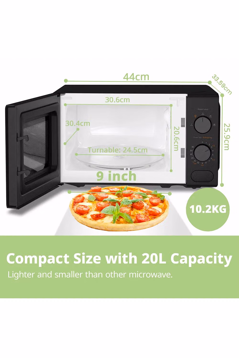 Living and Home 20L Solo Microwave Oven in Black with 700W Power and Manual Timer – 5