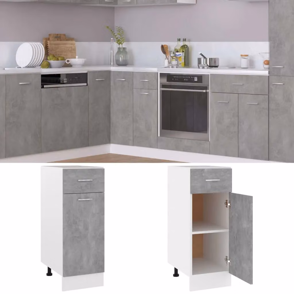 Berkfield Home Modern Kitchen Base Unit in Concrete Grey with Drawers and Hinged Doors, W/D/H: 30 x 46 x 81.5 cm – 2