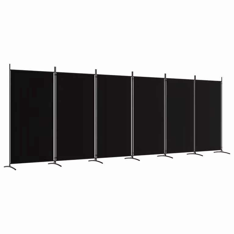 Berkfield Home 6-Panel Fabric Room Divider in Black, W: 520 cm, H: 180 cm