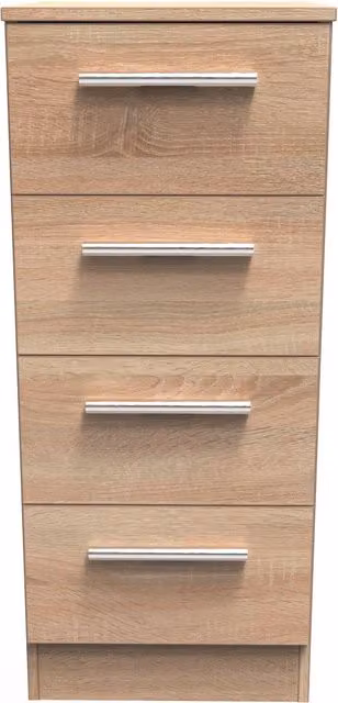 2 U Trent 4 Drawer Tall Bedside Cabinet in Light Oak, Ready Assembled