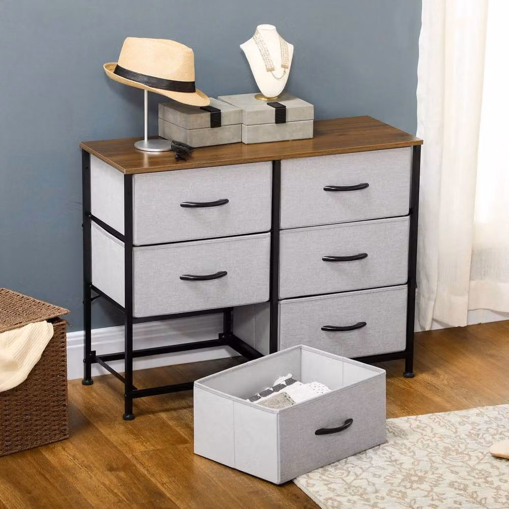 NESTLUNE 6 Drawer Fabric Chest of Drawers with Wooden Top in Grey, H 80.0 cm x W 62.5 cm – 4