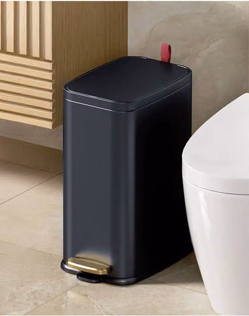 Living and Home 5L Smudge-Resistant Frosted Stainless Steel Soft-Close Foot Pedal Dustbin in Black