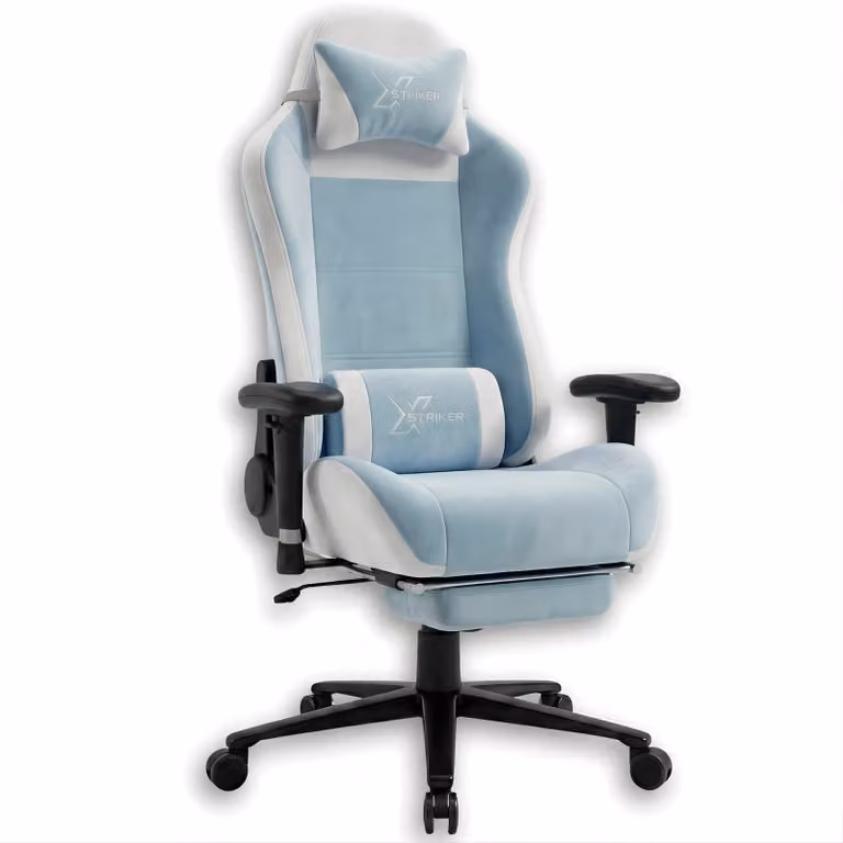 Xstriker Velvet Gaming Chair with Footrest in Blue