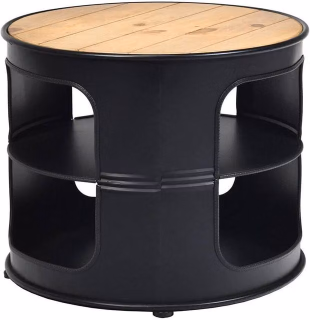 SPETLEK 3-Tier Round Black Wood and Metal Coffee and Snack Table