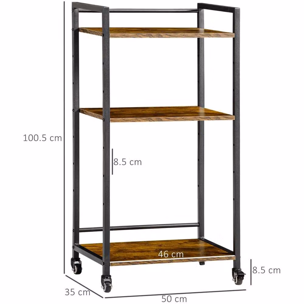 Havendro 3-Tier Brown Rolling Printer Stand and Utility Trolley with Adjustable Shelves – 2