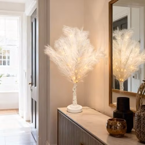 Shatchi 2-Piece White Feather Tree Table Lamp with Warm White LEDs, Height: 70 cm – 2
