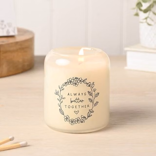 Moments Always Better Together Small Floral Glass Tabletop Candle in Beige