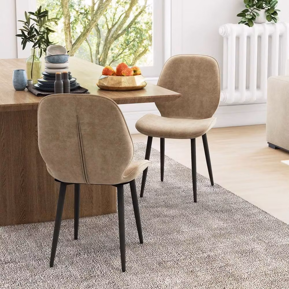 KORVIXA Set of 2 Brown Upholstered Modern Dining Chairs with Metal Frame – 3