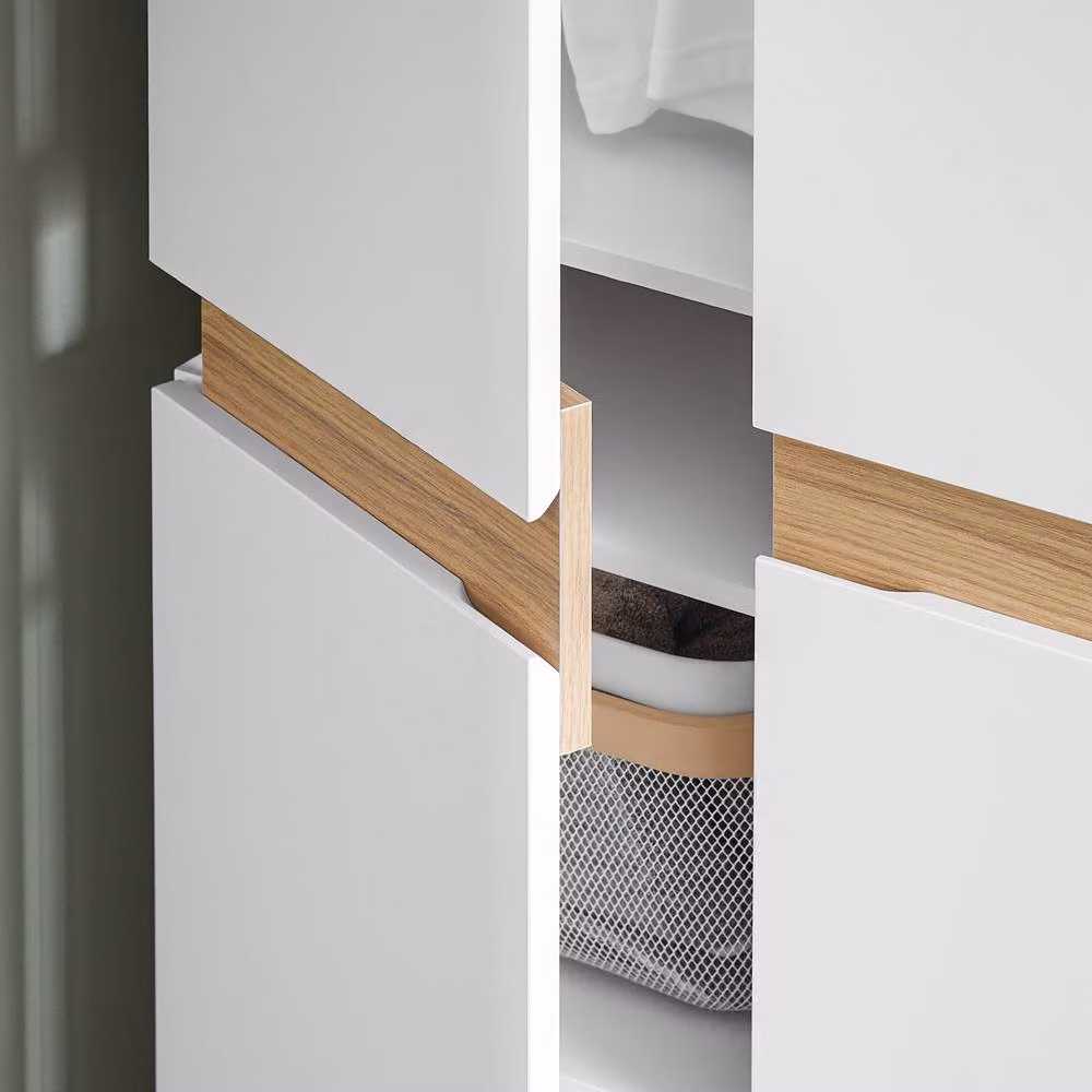 SoBuy Modern Tall Space-Saver Shoe Cabinet in White and Wood with Hinged Doors – 5