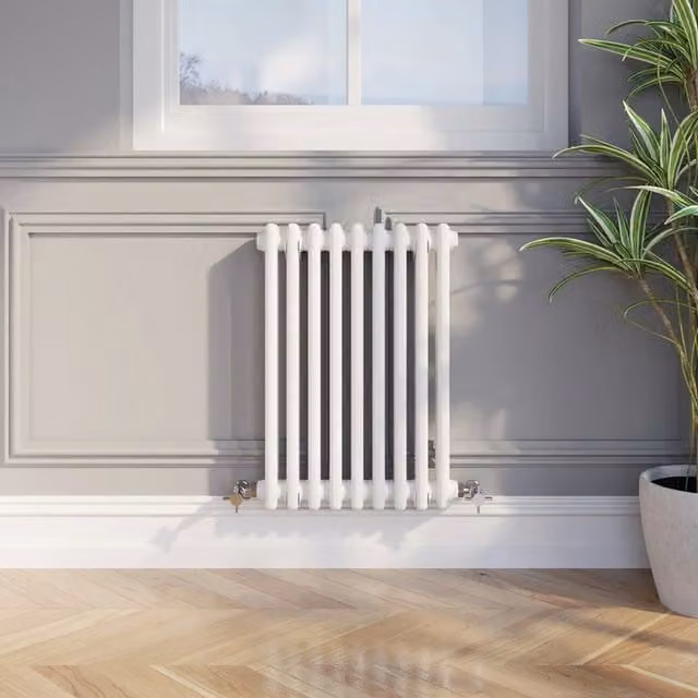 Temprazo Traditional Colosseum Double Bar Column Radiator in White, H: 60.5 cm, W: 30.0 cm, D: 7.0 cm