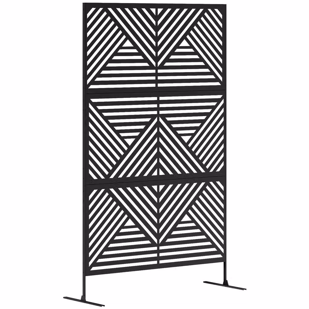 OUTSUNNY Decorative Outdoor Privacy Divider Panel with Stand, Black Steel, H 198 x W 120 x D 45 cm – 2