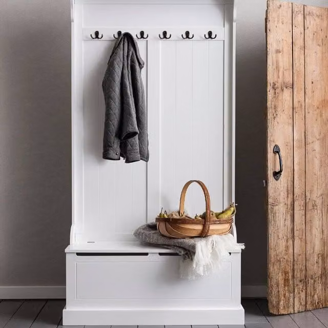 Nöa and Nani Brittany Hallway Bench and Coat Hook Shoe Storage in White – 1