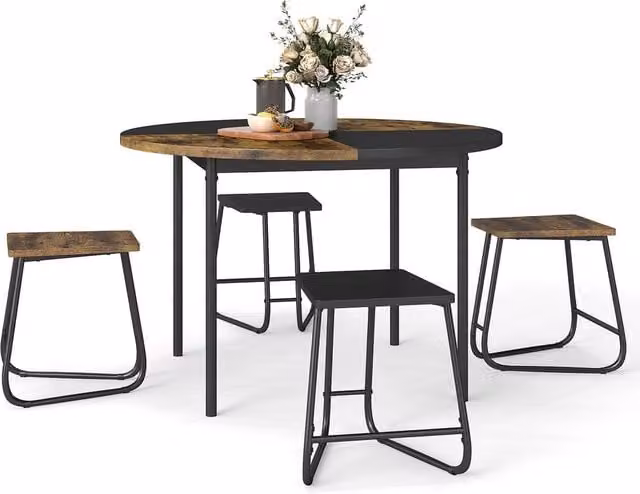 Costway 5-Piece Round Dining Set with 4 Stools in Multicolour