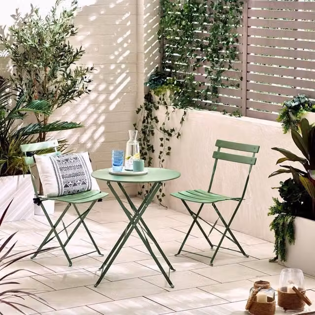 FurnitureboxUK Cabo 2 Seater Metal Bistro Set with Round Table in Matt Green