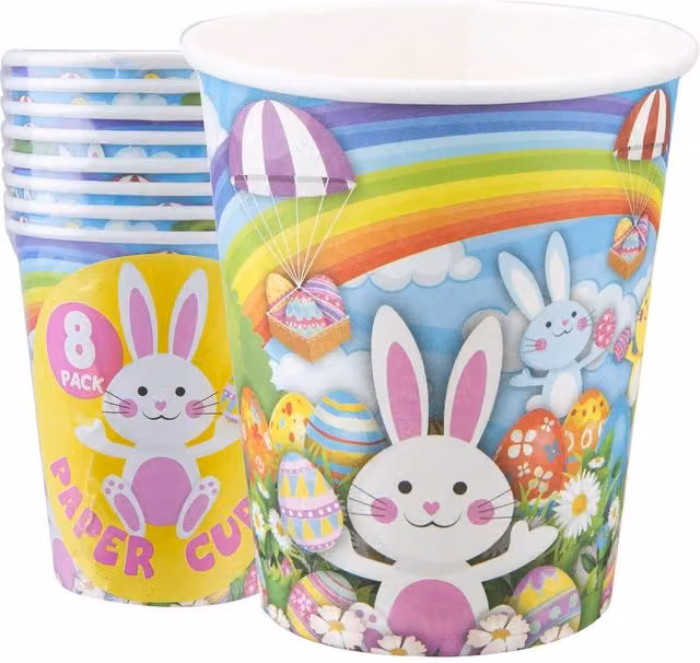 VFM e-Store Easter Paper Cups with Bunny Design, Multicolour, 8 Pack – 1