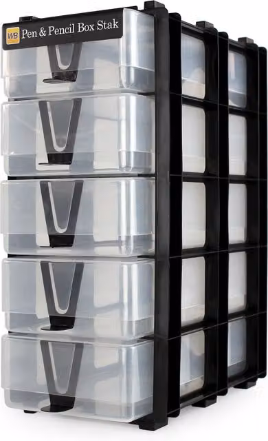 WestonBoxes Stackable Multi-Compartment Plastic Pen and Pencil Storage Unit in Silver