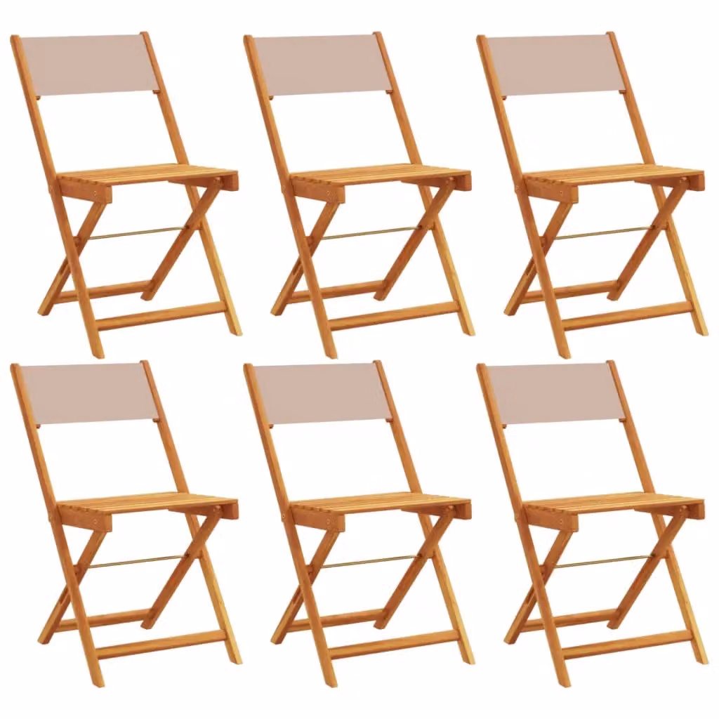 Berkfield Home Set of 6 Folding Garden Chairs in Taupe Fabric and Acacia Wood – 2