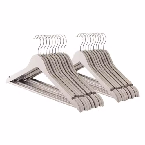 Harbour Housewares Grey Wooden Coat Hangers with Swivel Hook and Trouser Bar, Pack of 20