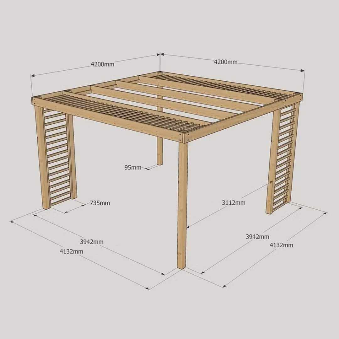 Rutland County Garden Furniture Ltd Wood Panel Pergola in Brown and Light Green, W: 420 cm, D: 420 cm, H: 230 cm – 3