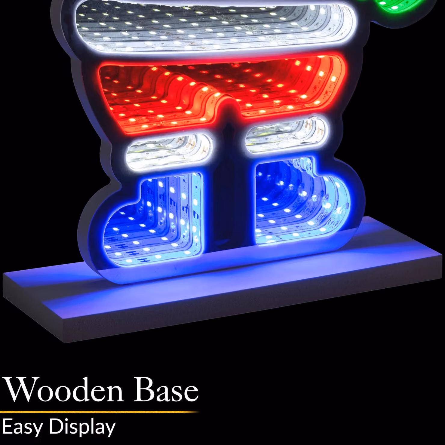 Christow Santa LED Christmas Infinity Light with Wooden Base, Multicolour, Height: 40 cm – 3