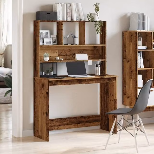 Berkfield Home Writing Desk with Shelves in Old Wood Brown, W/D/H: 102 x 45 x 148 cm – 1