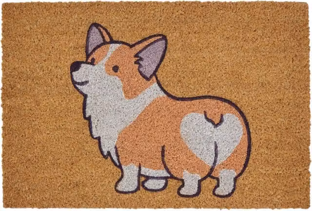 Orsina Corgi Doormat, Natural Coir Mat with PVC Backing and Animal Print, Diameter: 100 cm