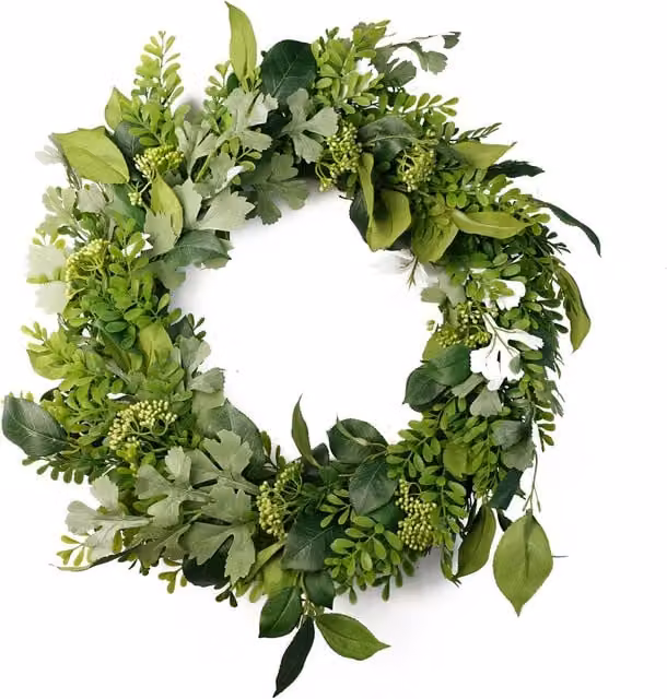 Green Artificial Round Fern Leaf Hanging Wreath