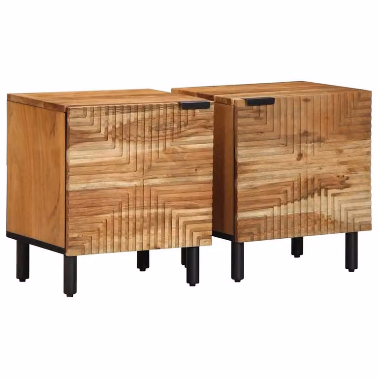 Berkfield Home Elegant Bedside Cabinets, Set of 2, Brown Solid Acacia Wood, W/D/H: 40 x 33 x 46 cm