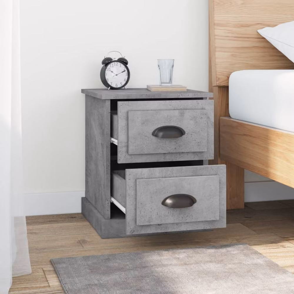 Berkfield Home Set of 2 Bedside Cabinets in Concrete Grey, W/D/H: 39 x 39 x 47.5 cm – 2