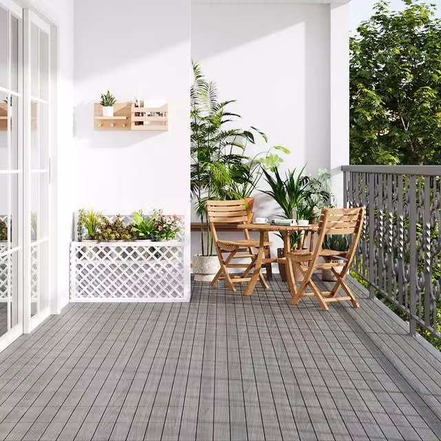 Darphe WPC Wood-Grain Interlocking Decking Tiles in Brown and Grey