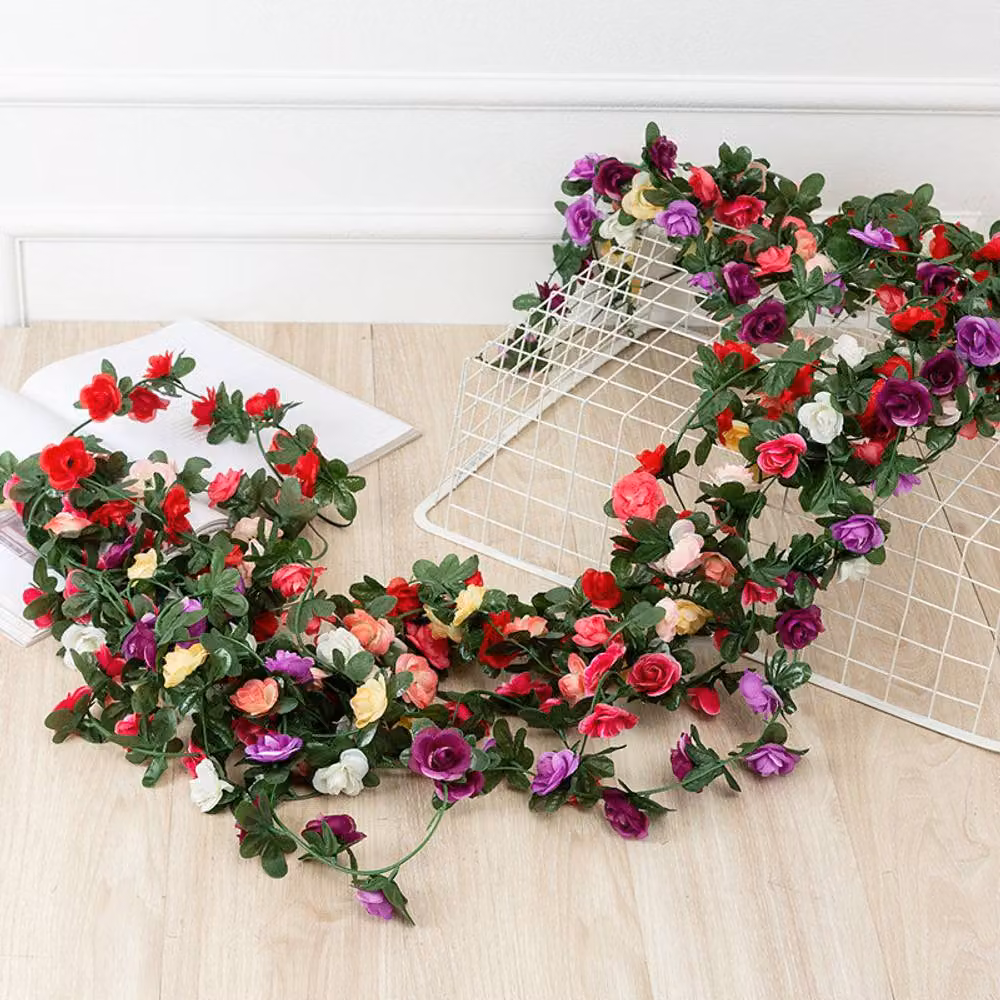 YnysTec Pink and Multicolour Artificial Silk Rose and Ivy Leaf Garland Vine for Wedding and Party Decor – 2
