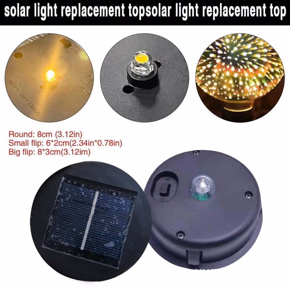 VOGREX 4-Piece Black Plastic Solar Light Replacement Tops with Warm White LED Bulbs – 4