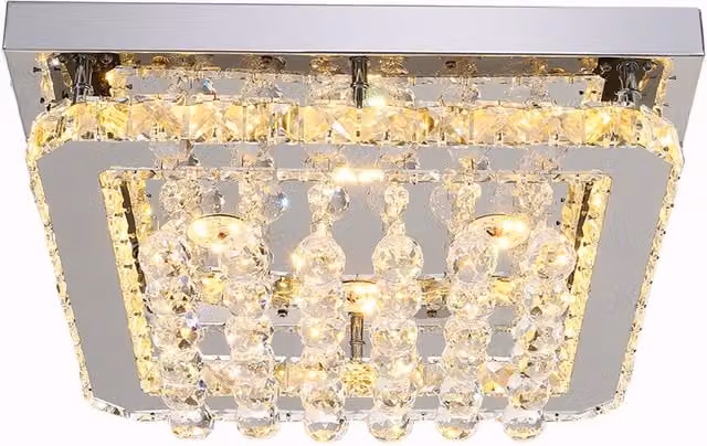 Living Star Modern Square Crystal LED Flush Mount Ceiling Light in Silver and Chrome