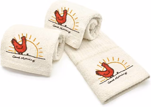 Velosso Chicken Embroidered Cotton Tea Towel in Beige