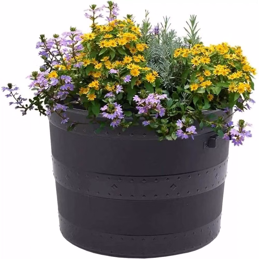 SPETLEK Black Plastic Round Barrel Planter Tub for Ornamental and Indoor Plants – 5