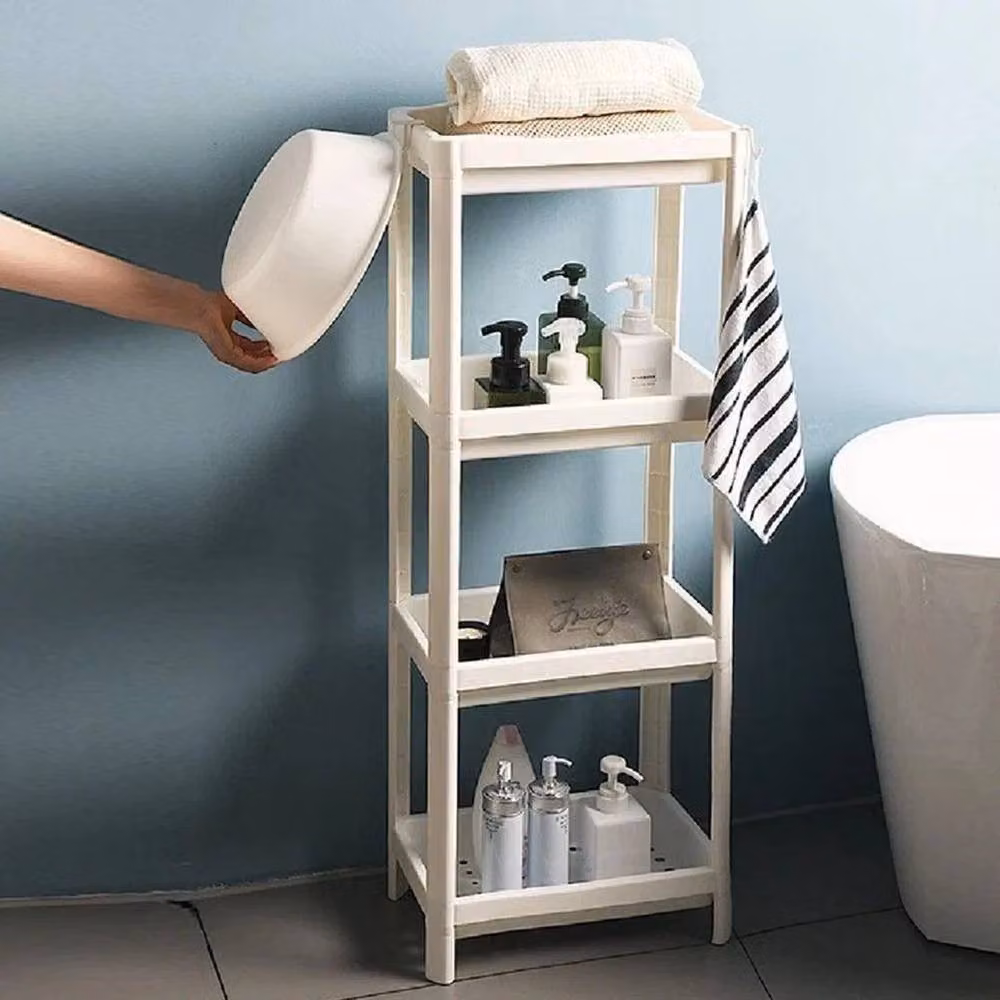 KORVIXA 4-Tier Freestanding Plastic Storage Rack in White, W/D/H: 60 x 45 x 101 cm – 4