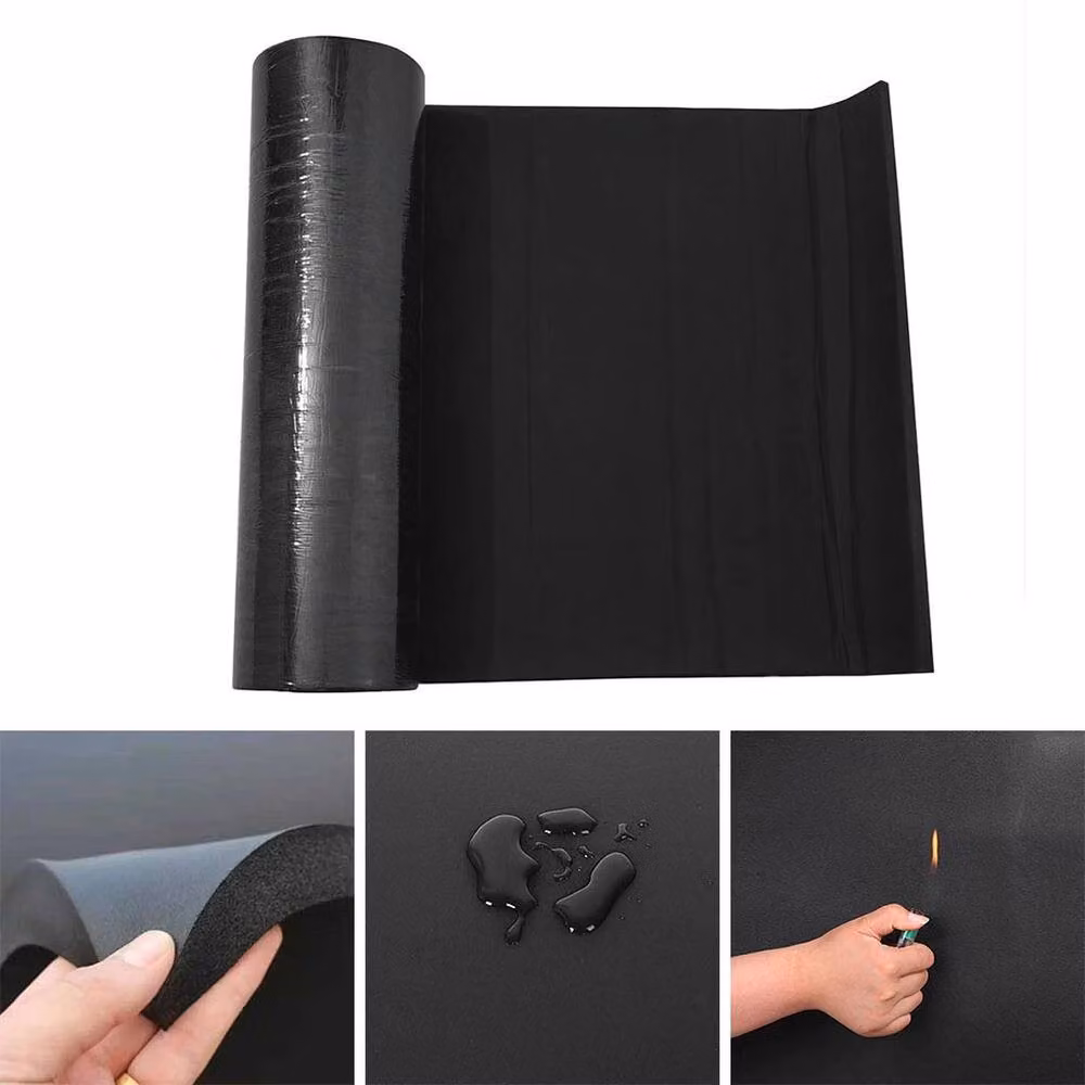 FLAVORA Self-adhesive Acoustic Soundproofing and Fire Proof Rubber Foam, Black, W: 200 cm, D: 100 cm, H: 2.5 cm – 3