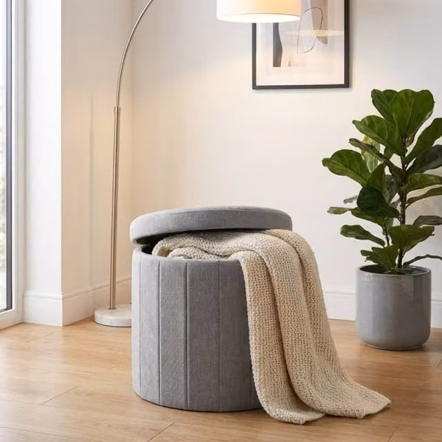 Garden Greatness Soft Grey Fabric Upholstered Ottoman Storage