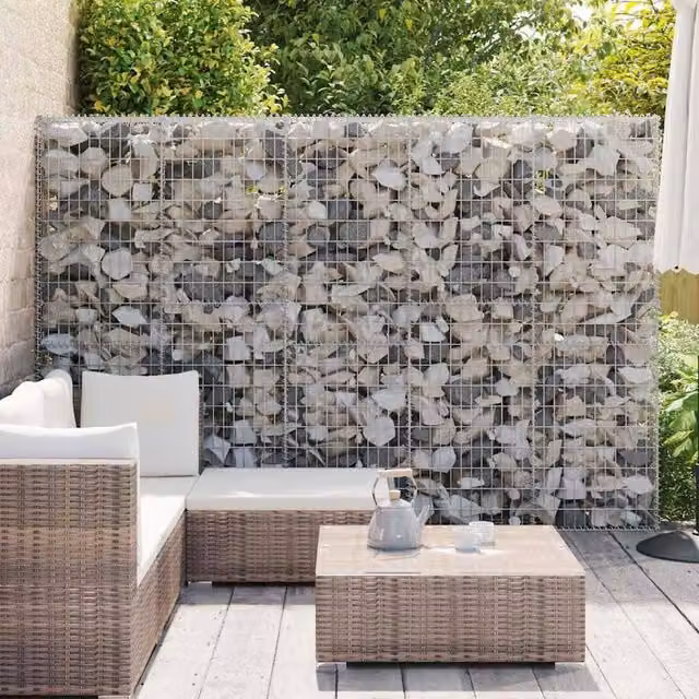 Berkfield Home Durable Galvanised Steel Gabion Fence with Covers in Silver, W/D/H: 300 x 30 x 200 cm
