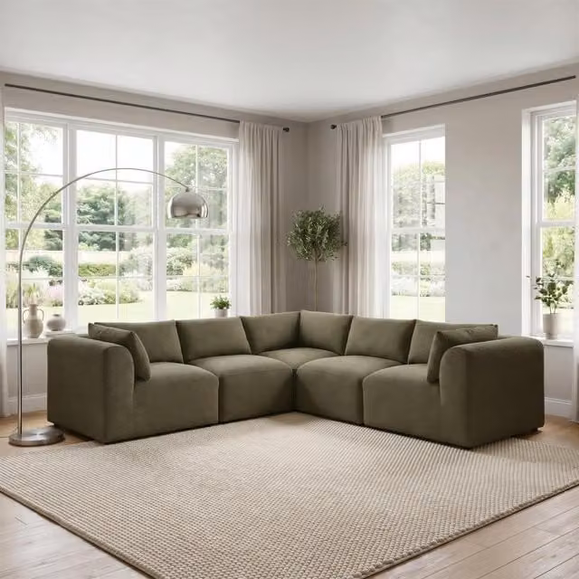 Furniturebox UK Drift 4 Seater Modular Corner Sofa in Green Boucle Fabric