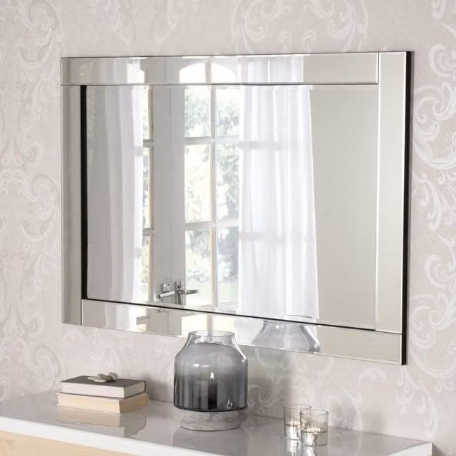 Yearn Minimalist Rectangular Wall Mirror in Black and Silver, Width: 54 cm