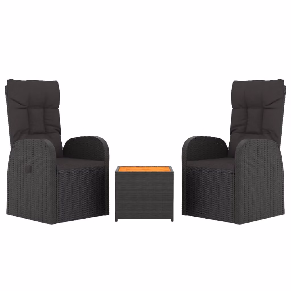 Berkfield Home 3 Piece Garden Lounge Set in Black Poly Rattan and Acacia Wood – 2