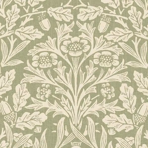 William Morris At Home Acorn Floral Velvet Fabric in Lichen Green