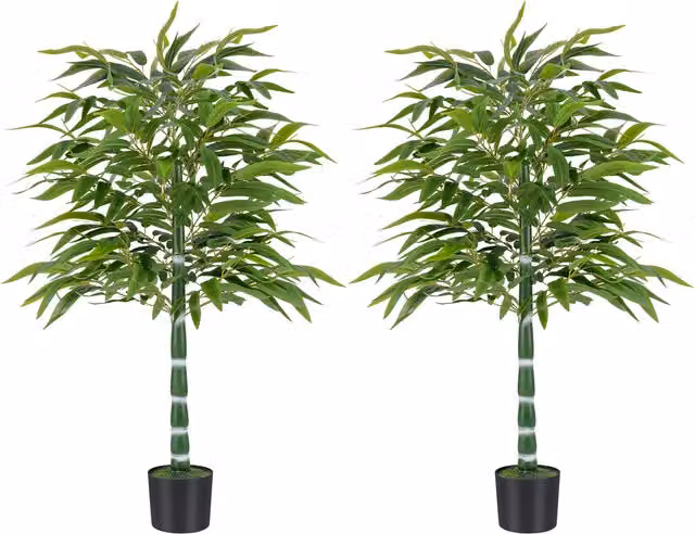 Set of 2 Green Faux Bamboo Tabletop Trees by COSTWAY